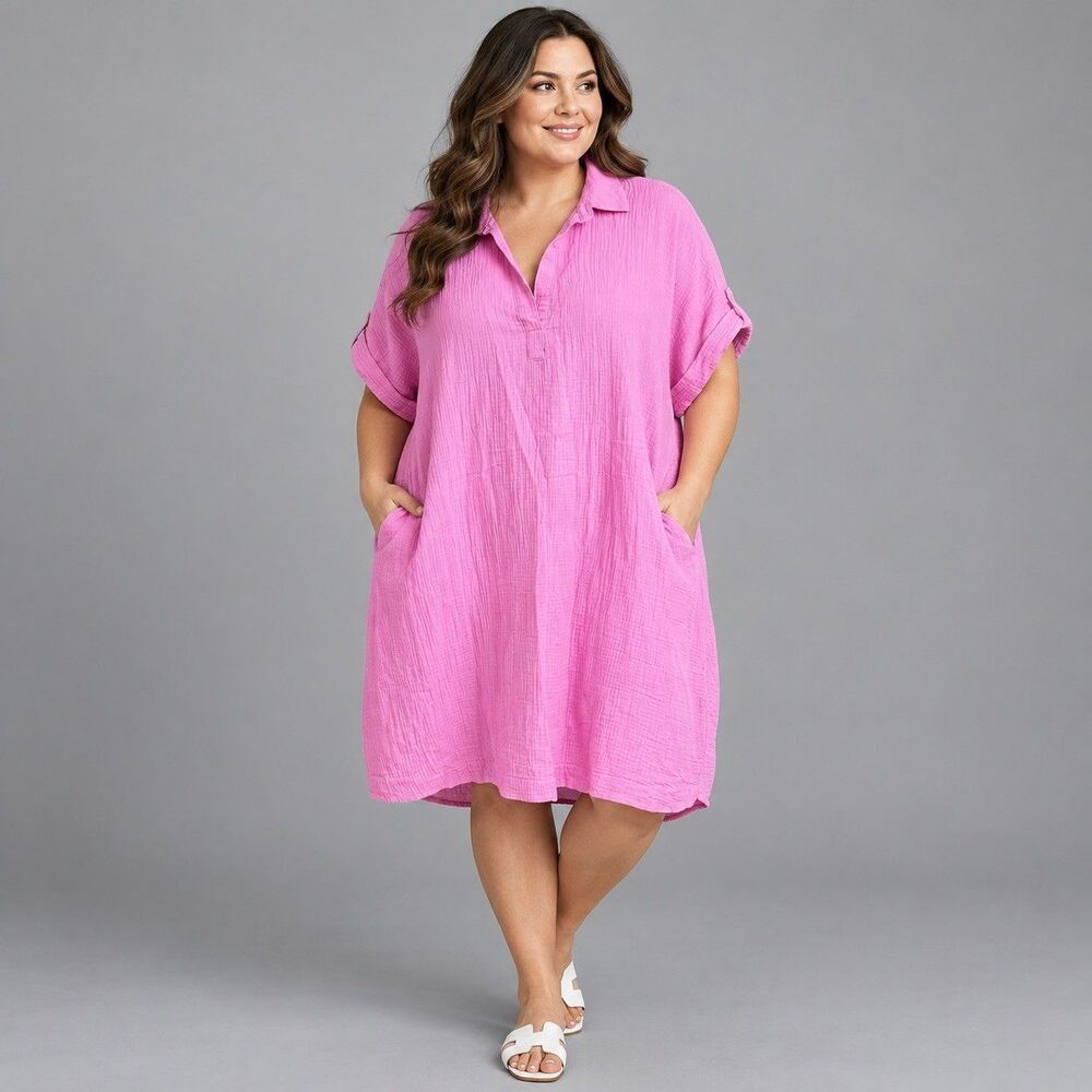NWT J.Crew Factory Pink Short Sleeve Gauze Popover Mini Dress Plus Size 3X